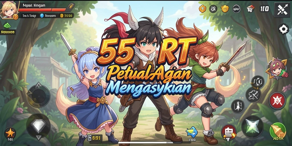 Tangkapan layar gameplay 55RT yang penuh aksi dan petualangan.