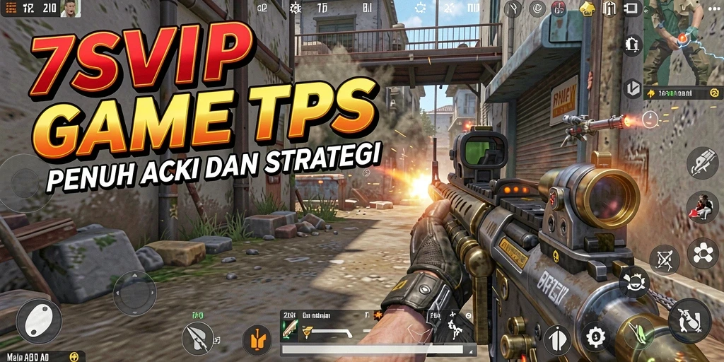 Tangkapan layar utama 7SVIP menampilkan aksi seru di battlefield TPS.