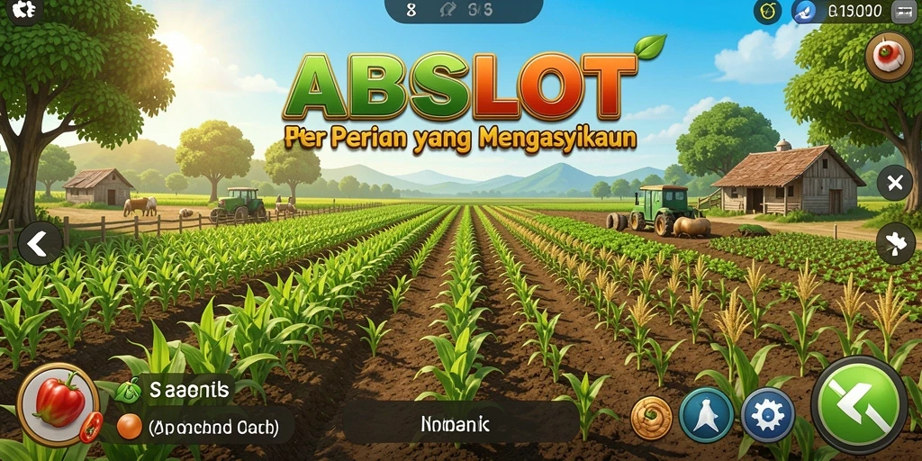 Screenshot gameplay ABCSLOT yang menunjukkan kebun yang subur.