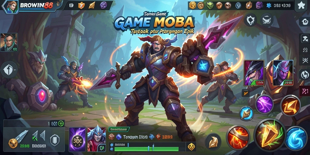 Tampilan aksi seru dalam game MOBA BROWIN88.