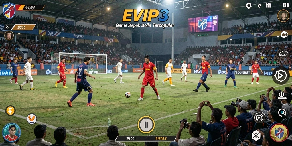Tampilan aksi mendebarkan dalam <strong>EVIP3</strong> memperlihatkan gameplay sepak bola yang seru.
