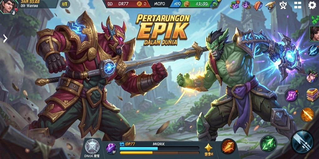 Tangkapan layar <strong>IDR77</strong> menampilkan aksi seru dalam pertempuran MOBA.