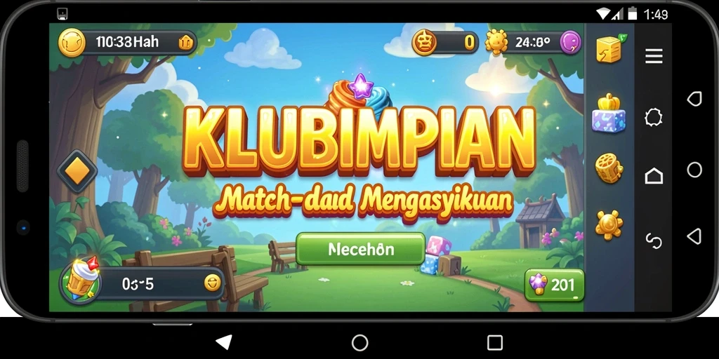 Tangkapan layar gameplay KLUBIMPIAN yang menampilkan aksi Match-3 seru.