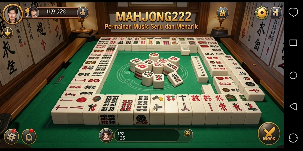 Tampilan gameplay MAHJONG222 dengan alunan musik yang mengasyikkan.