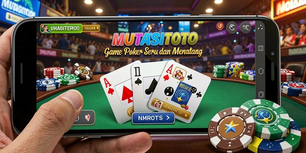 Screenshot gameplay MUTASITOTO yang menampilkan permainan Poker yang intens.
