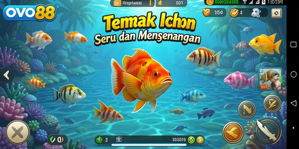 Tangkapan layar gameplay OVO88 menunjukkan momen seru menembak ikan.