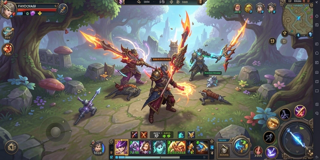 Screenshot dari gameplay PANDORA88 menampilkan pertarungan epik RPG.