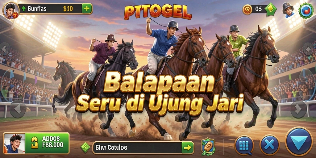 Screenshot gameplay PTTOGEL menampilkan aksi balapan yang mendebarkan.