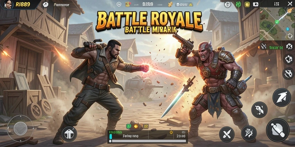 Visualisasi gameplay RI889 yang menegangkan dalam mode Battle Royale.