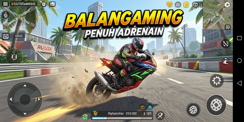 Tangkapan layar menunjukkan aksi balapan motor yang mendebarkan.
