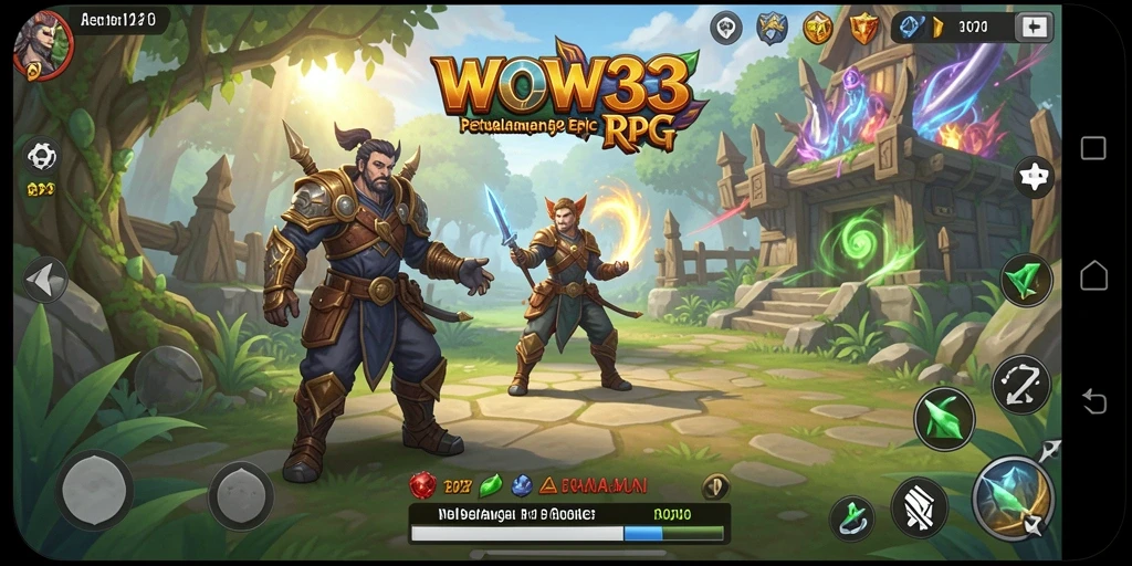 Tangkapan layar utama WOW33 menampilkan aksi pertarungan RPG yang mendebarkan.