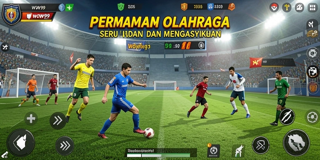 Screenshot WOW99 menampilkan pemain dalam aksi olahraga kompetitif yang penuh semangat.